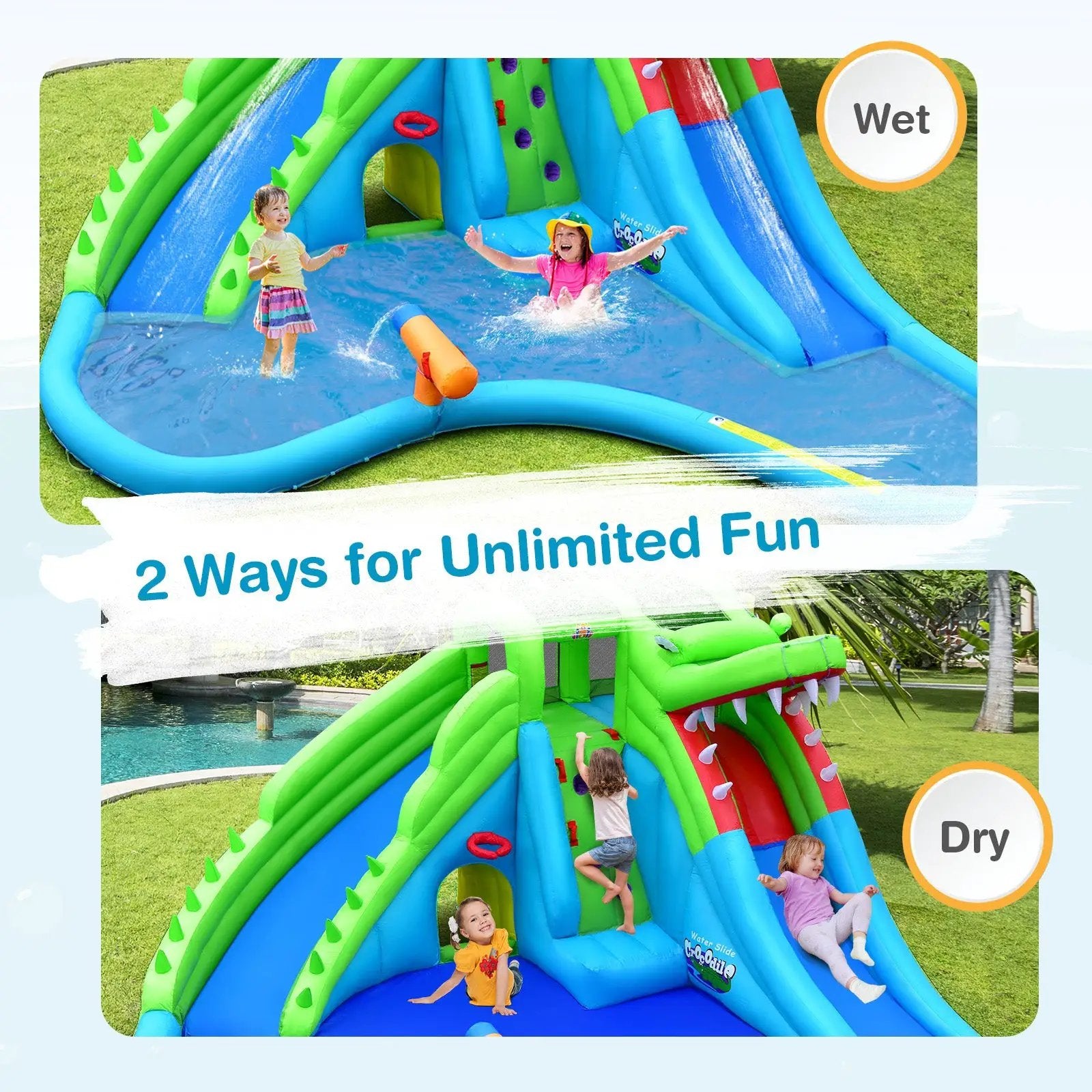 7-in-1 Inflatable Bounce House with Splashing Pool without Blower by DirectDeals