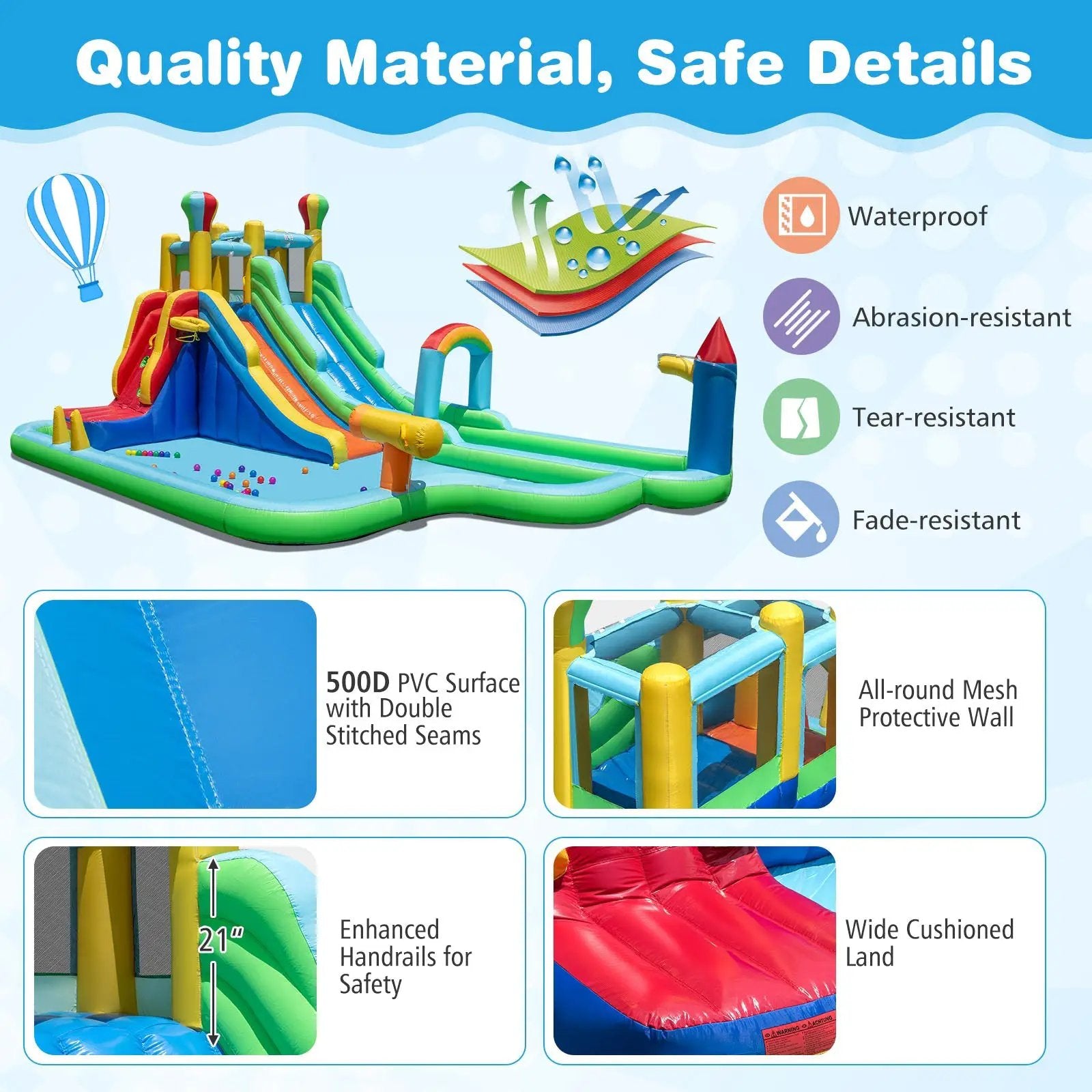 Inflatable Water Slide Park Giant Bounce House with 750W Blower by DirectDeals