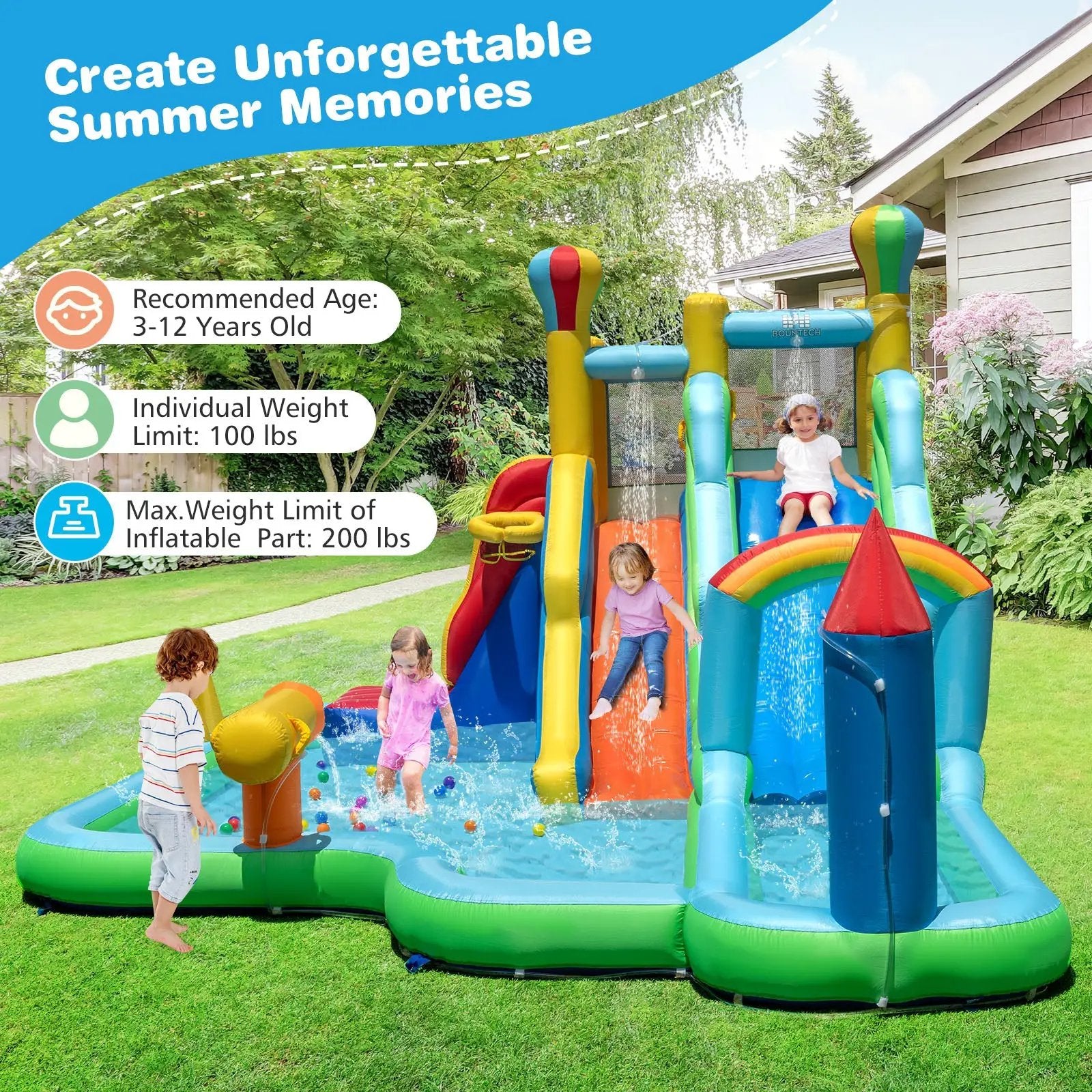 Inflatable Water Slide Park Giant Bounce House with 950W Blower by DirectDeals