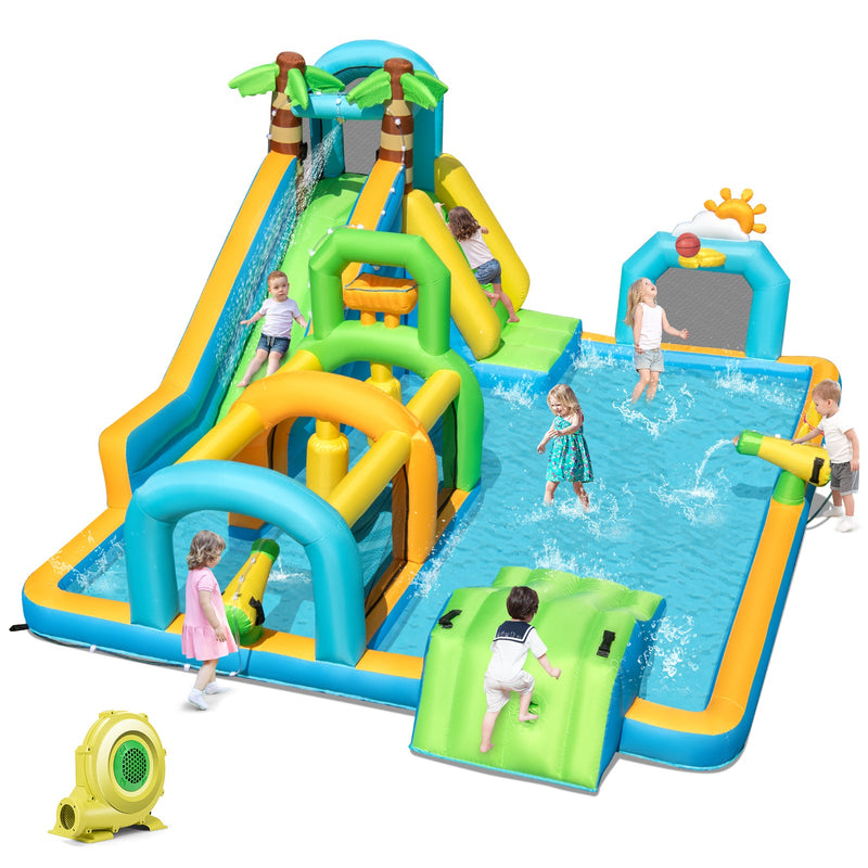 Inflatable Water Slide Tropical Theme Dual Slide Aqua Park with 735W Blower by DirectDeals