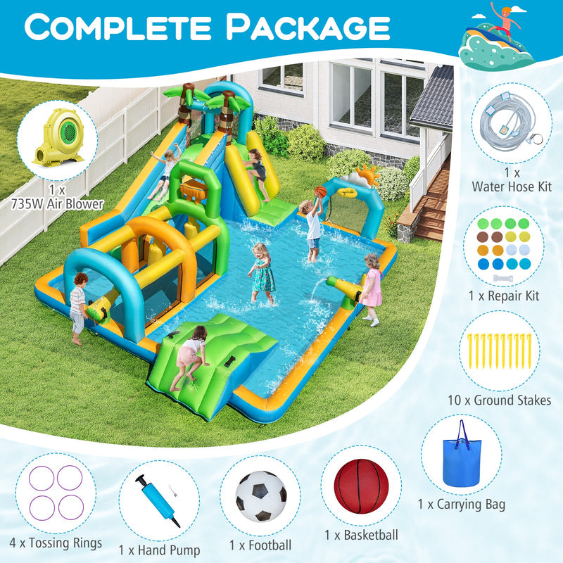 Inflatable Water Slide Tropical Theme Dual Slide Aqua Park with 735W Blower by DirectDeals