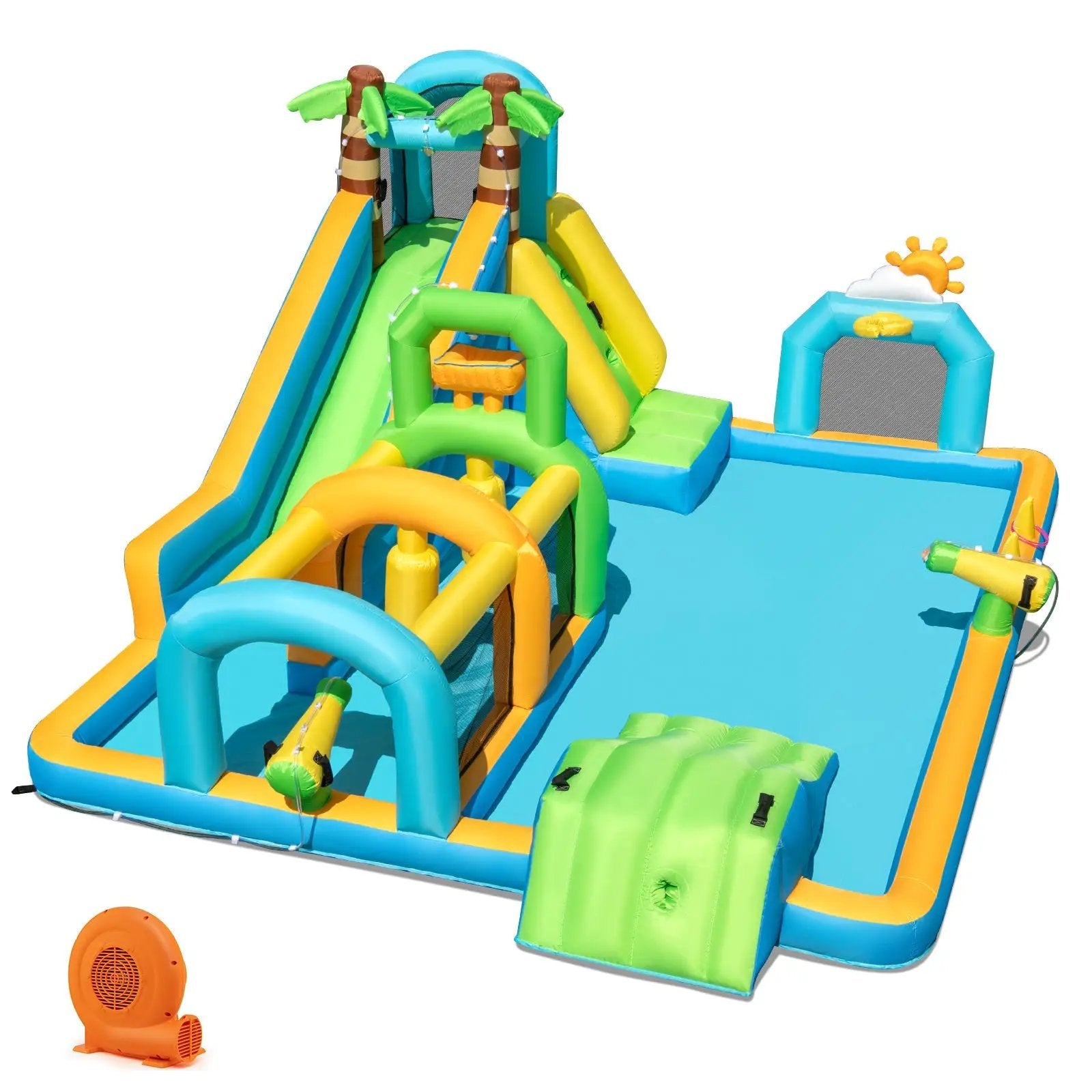 Inflatable Water Slide Tropical Theme Dual Slide Aqua Park with 750W Blower by DirectDeals