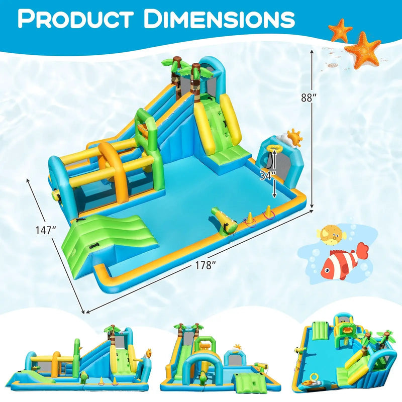 Inflatable Water Slide Tropical Theme Dual Slide Aqua Park with 750W Blower by DirectDeals