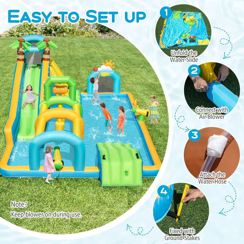 Inflatable Water Slide Tropical Theme Dual Slide Aqua Park with 750W Blower by DirectDeals