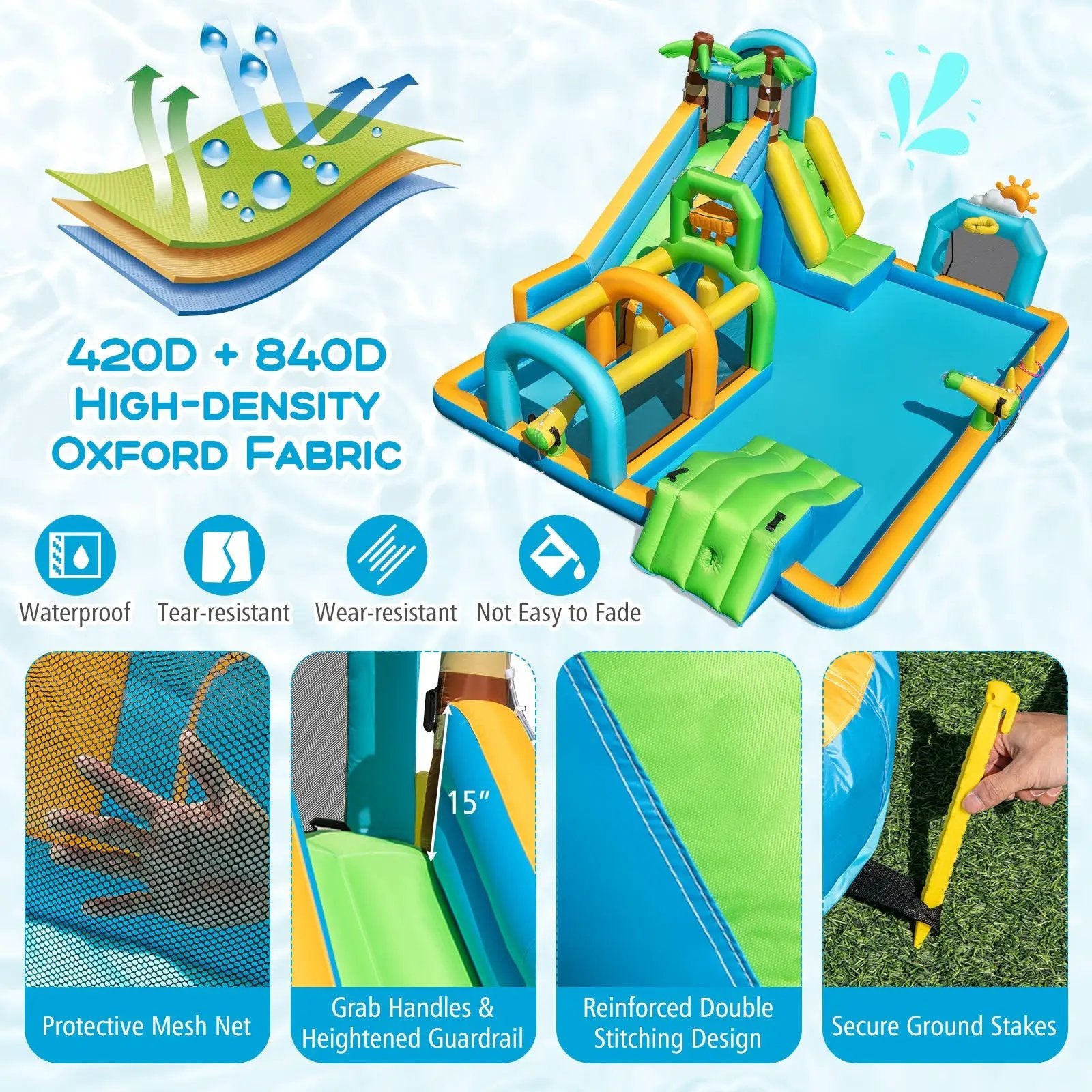 Inflatable Water Slide Tropical Theme Dual Slide Aqua Park with 750W Blower by DirectDeals