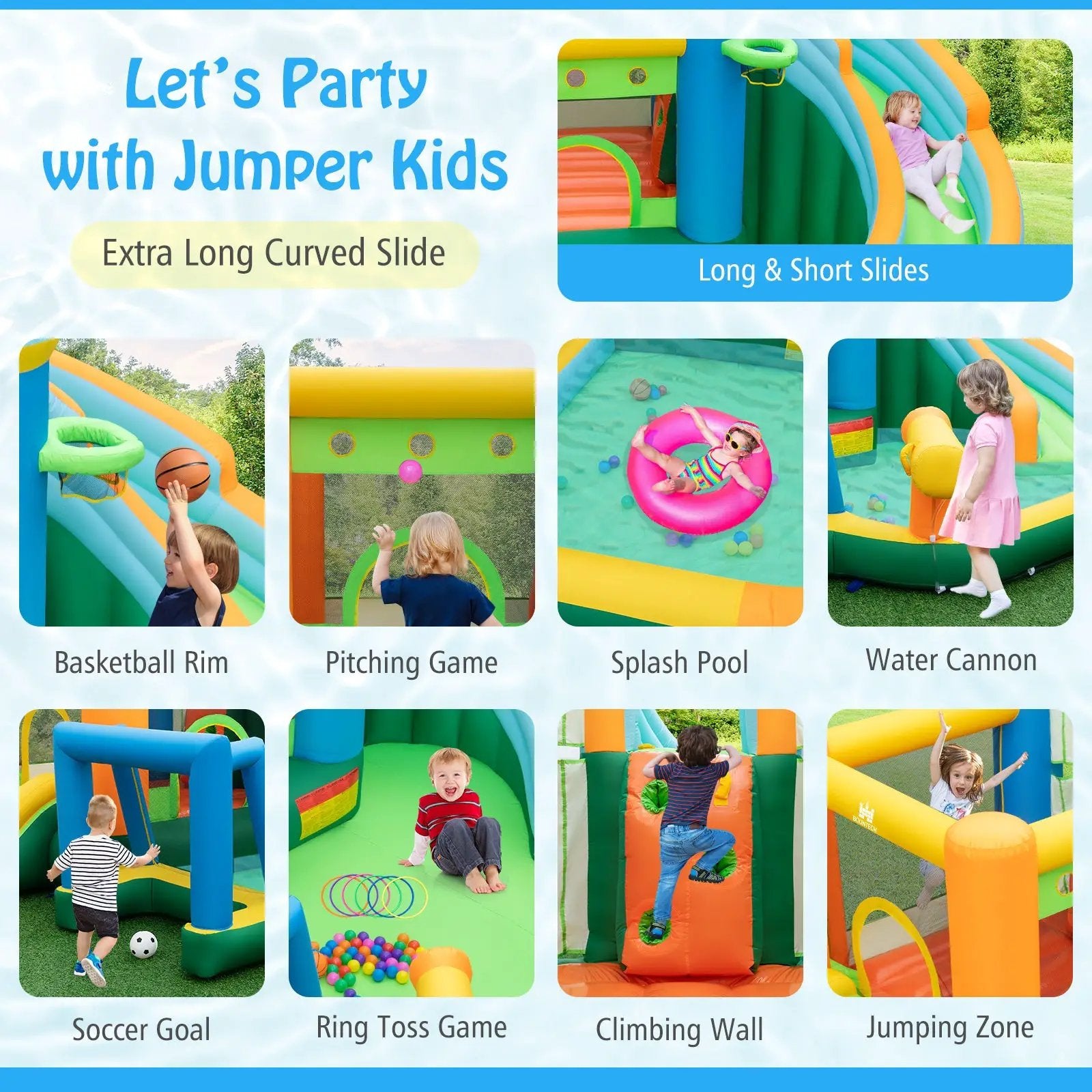 Inflatable Water Slide with Dual Slides and Splash Pool Bounce House with 735W Blower by DirectDeals