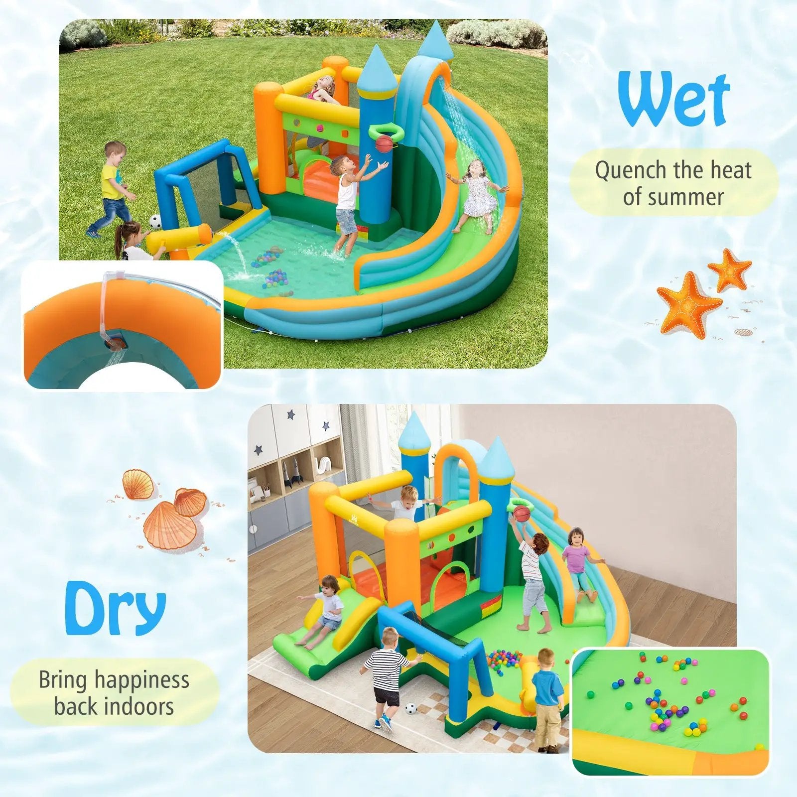 Inflatable Water Slide Blowup Bounce House with Dual Slides and Splash Pool (Without Blower) by DirectDeals