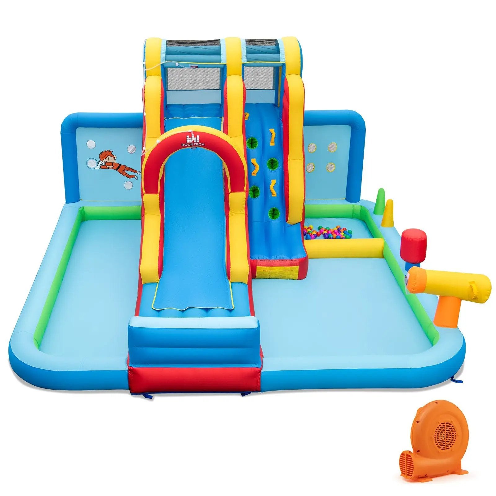 Inflatable Water Slide Water Park with Long Slide and Splash Pools and Ball Pit with 680W Blower by DirectDeals