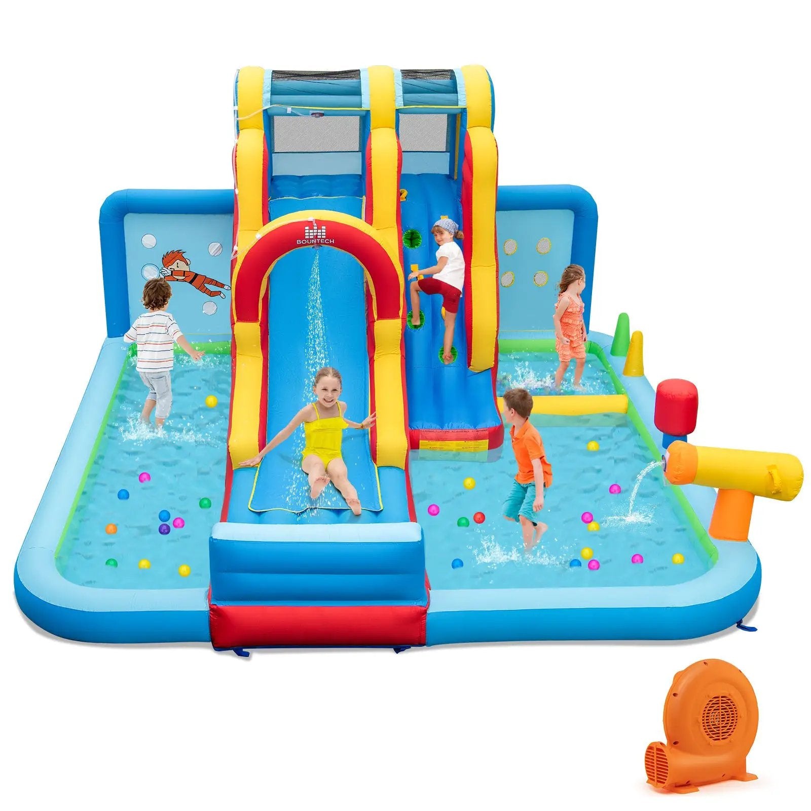Inflatable Water Slide Water Park with Long Slide and Splash Pools and Ball Pit with 680W Blower by DirectDeals