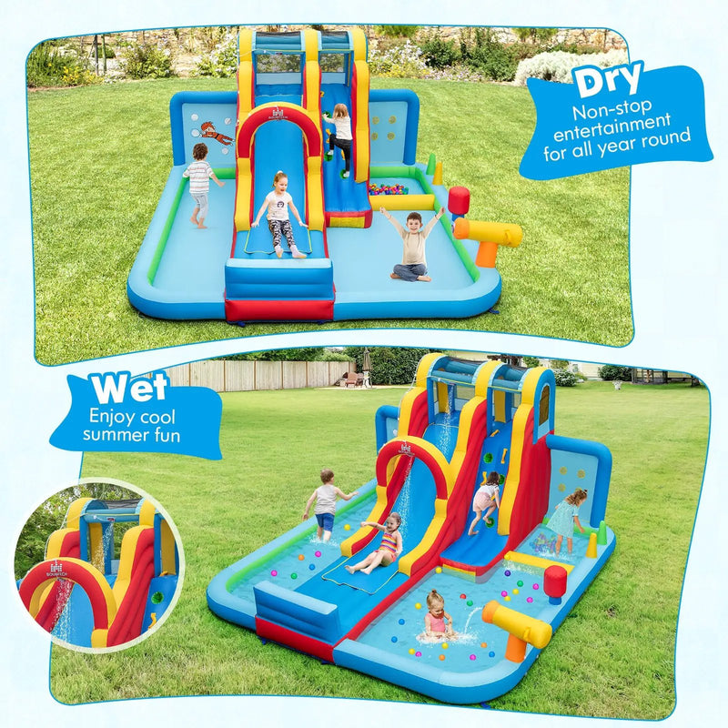 Inflatable Water Slide Water Park with Long Slide and Splash Pools and Ball Pit without Blower by DirectDeals