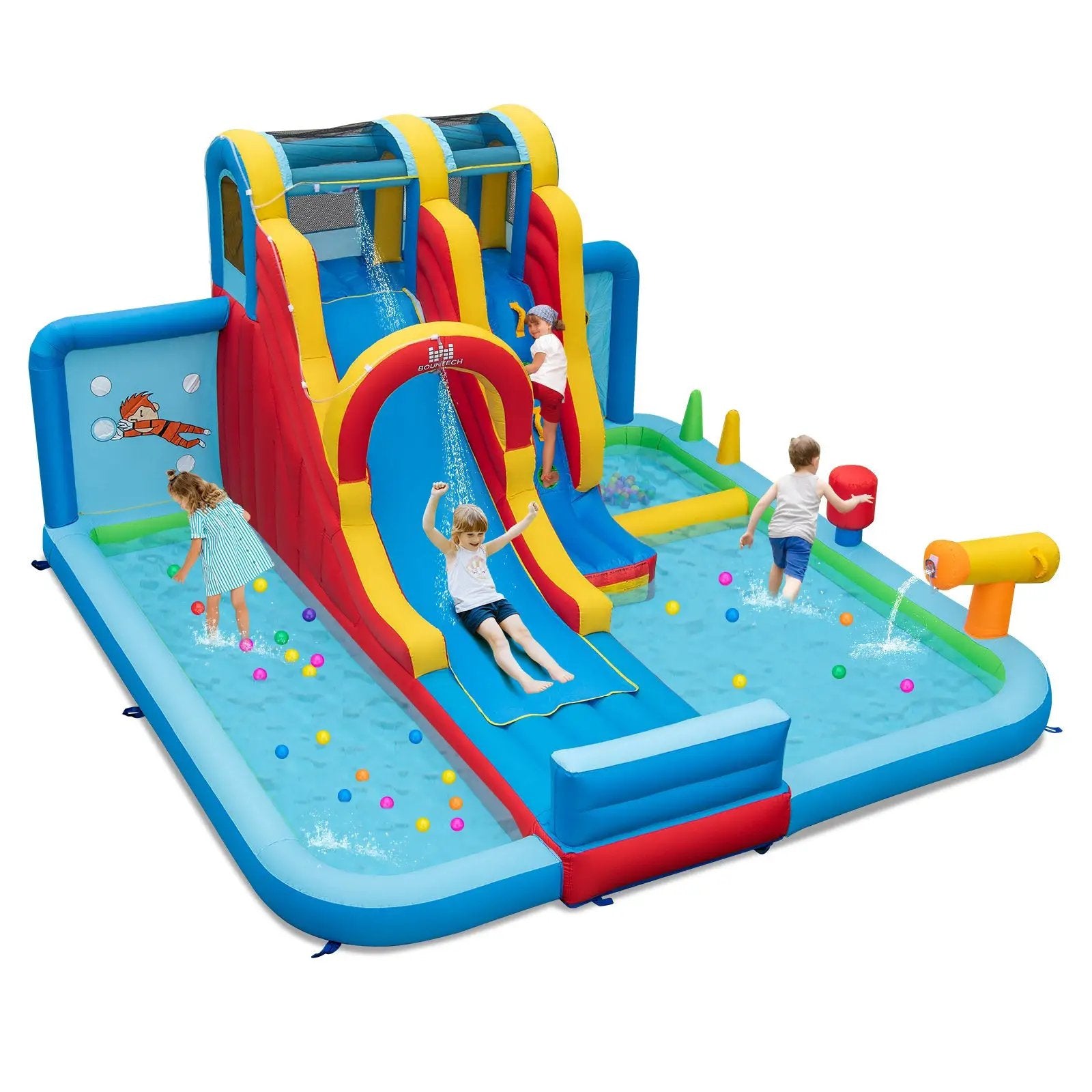 Inflatable Water Slide Water Park with Long Slide and Splash Pools and Ball Pit without Blower by DirectDeals