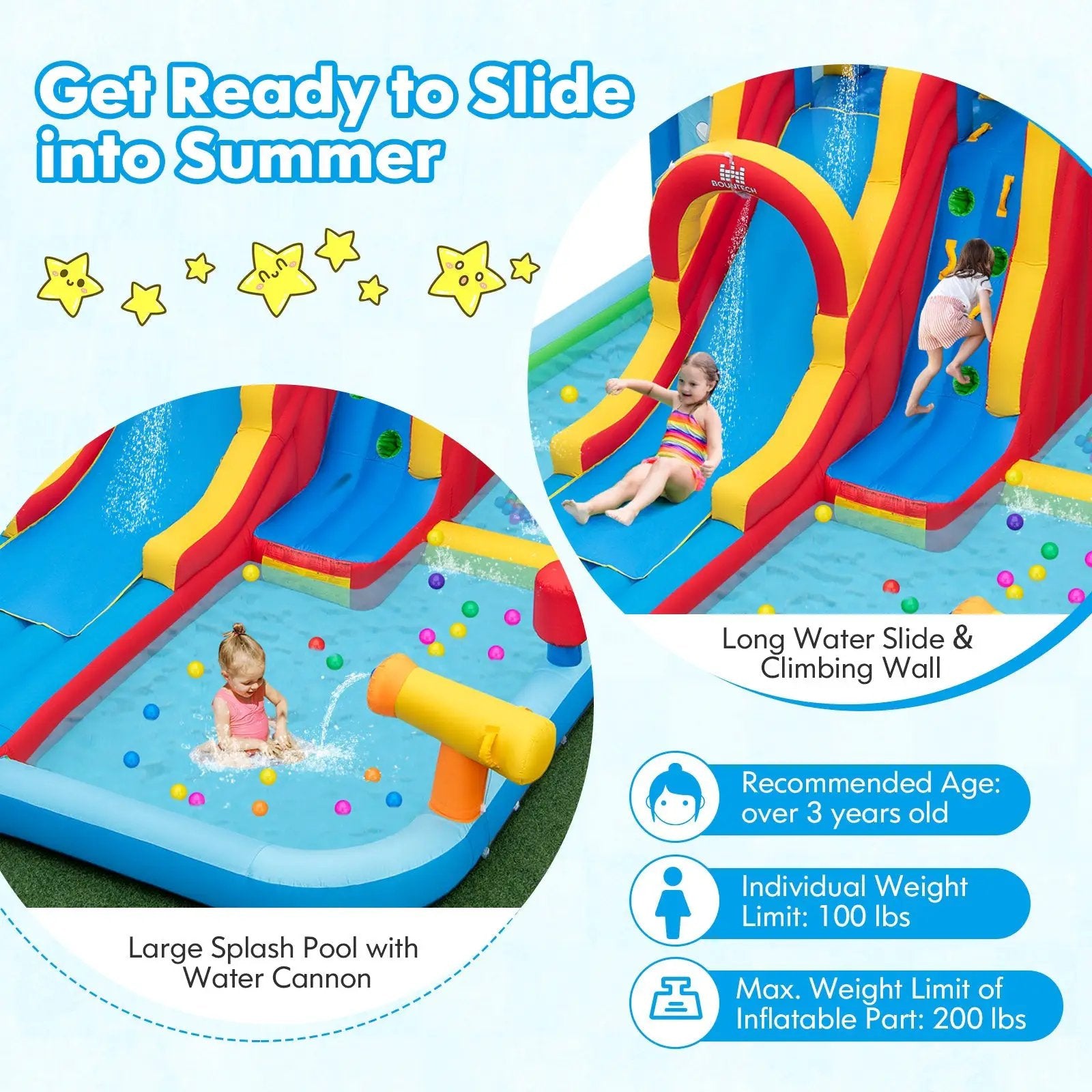 Inflatable Water Slide Water Park with Long Slide and Splash Pools and Ball Pit without Blower by DirectDeals