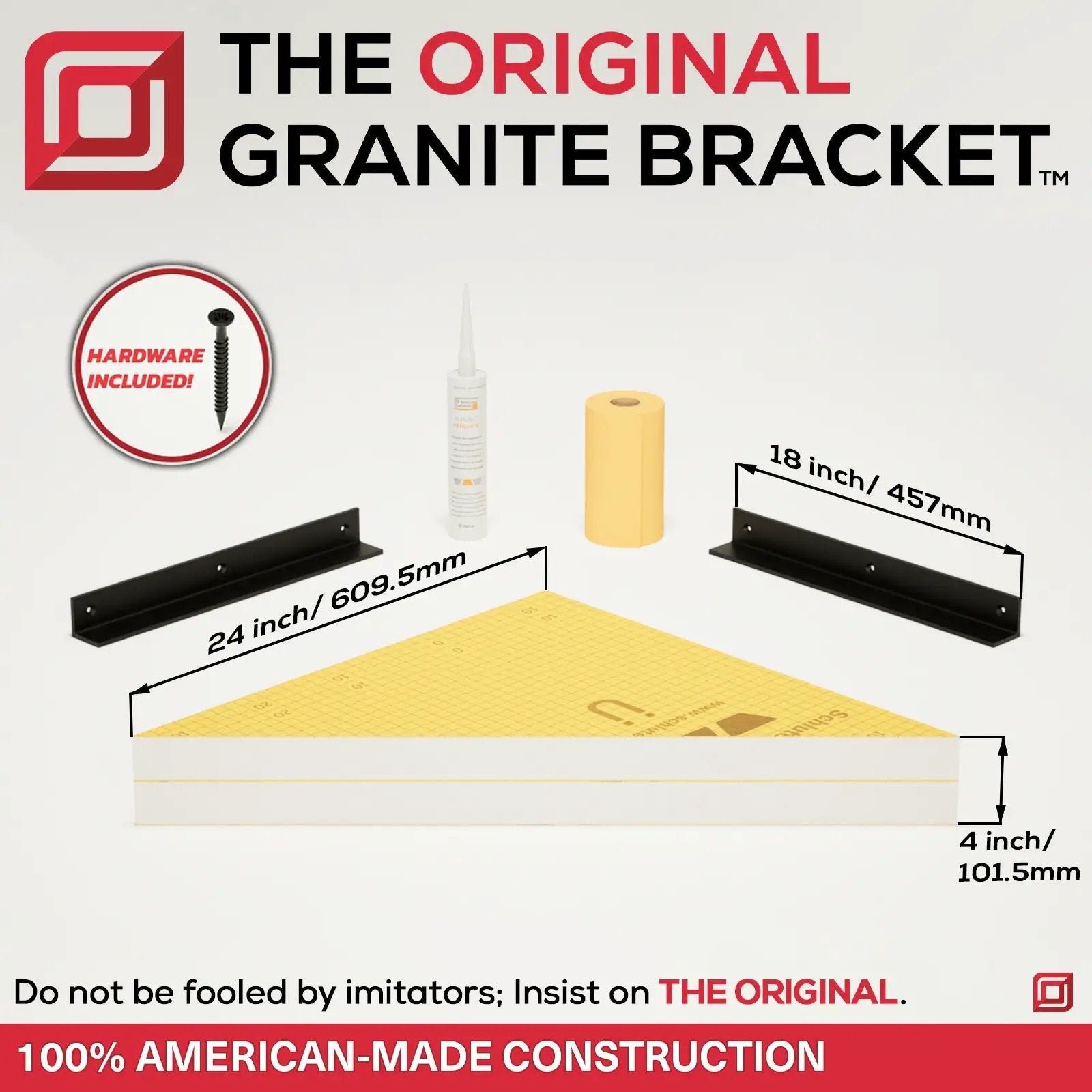 The Original Floating Corner Shower Bench Kit™ with Orange Waterproof Board by The Original Granite Bracket