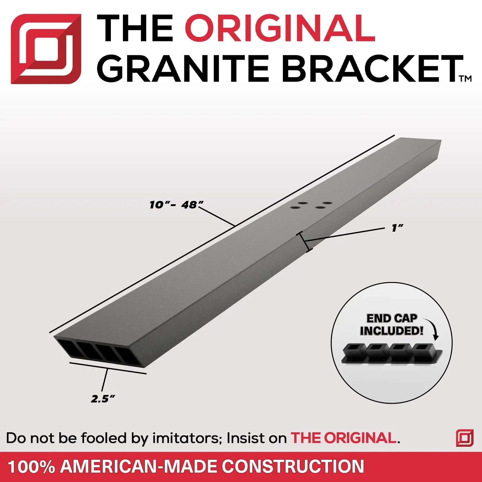 Industrial 1 inch Flat Wall Countertop Support Bracket by The Original Granite Bracket