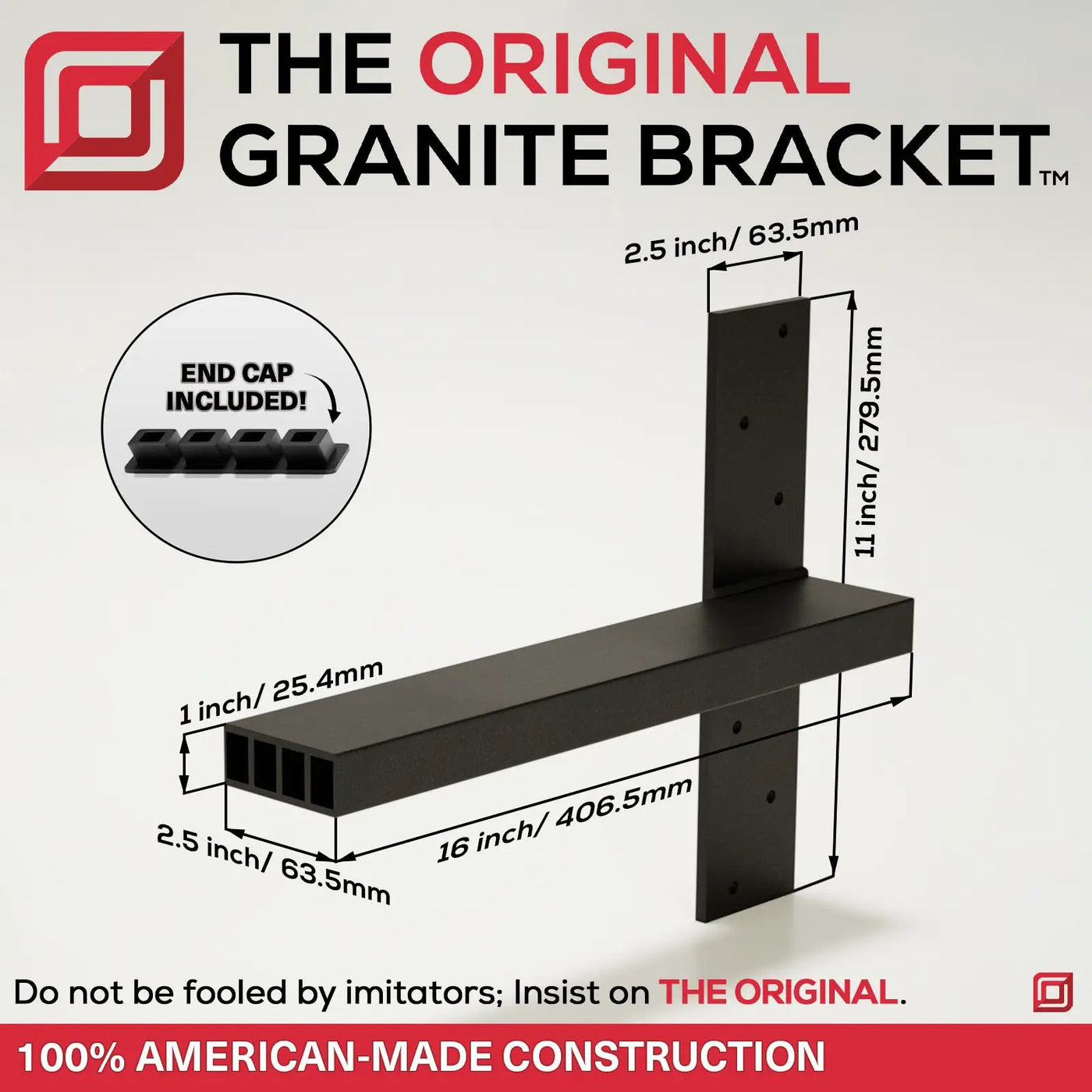 Industrial 1 inch Free Hanging Shelf Bracket® by The Original Granite Bracket