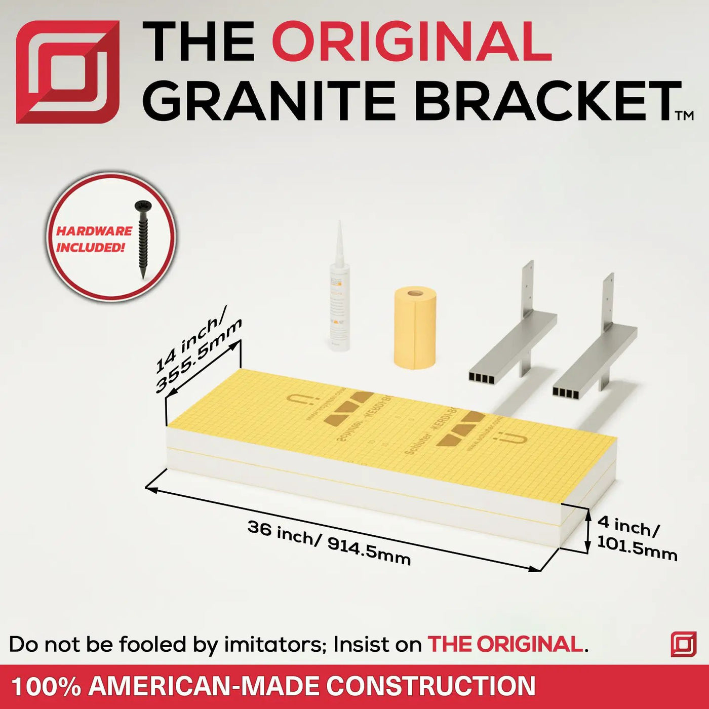 The Original Floating Shower Bench Kit­™ with Orange Waterproof Board & Original Shower Bench Bracket® by The Original Granite Bracket