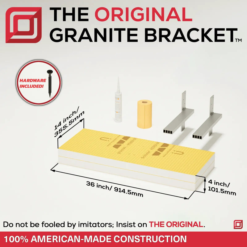 The Original Floating Shower Bench Kit­™ with Orange Waterproof Board & Original Shower Bench Bracket® by The Original Granite Bracket