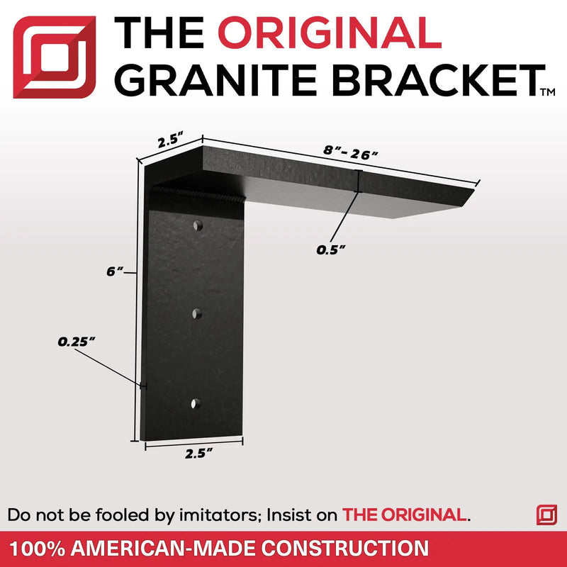 The Original™ Side Wall Free Hanging Shelf Bracket in Industrial, Aluminum or American Made Steel by The Original Granite Bracket