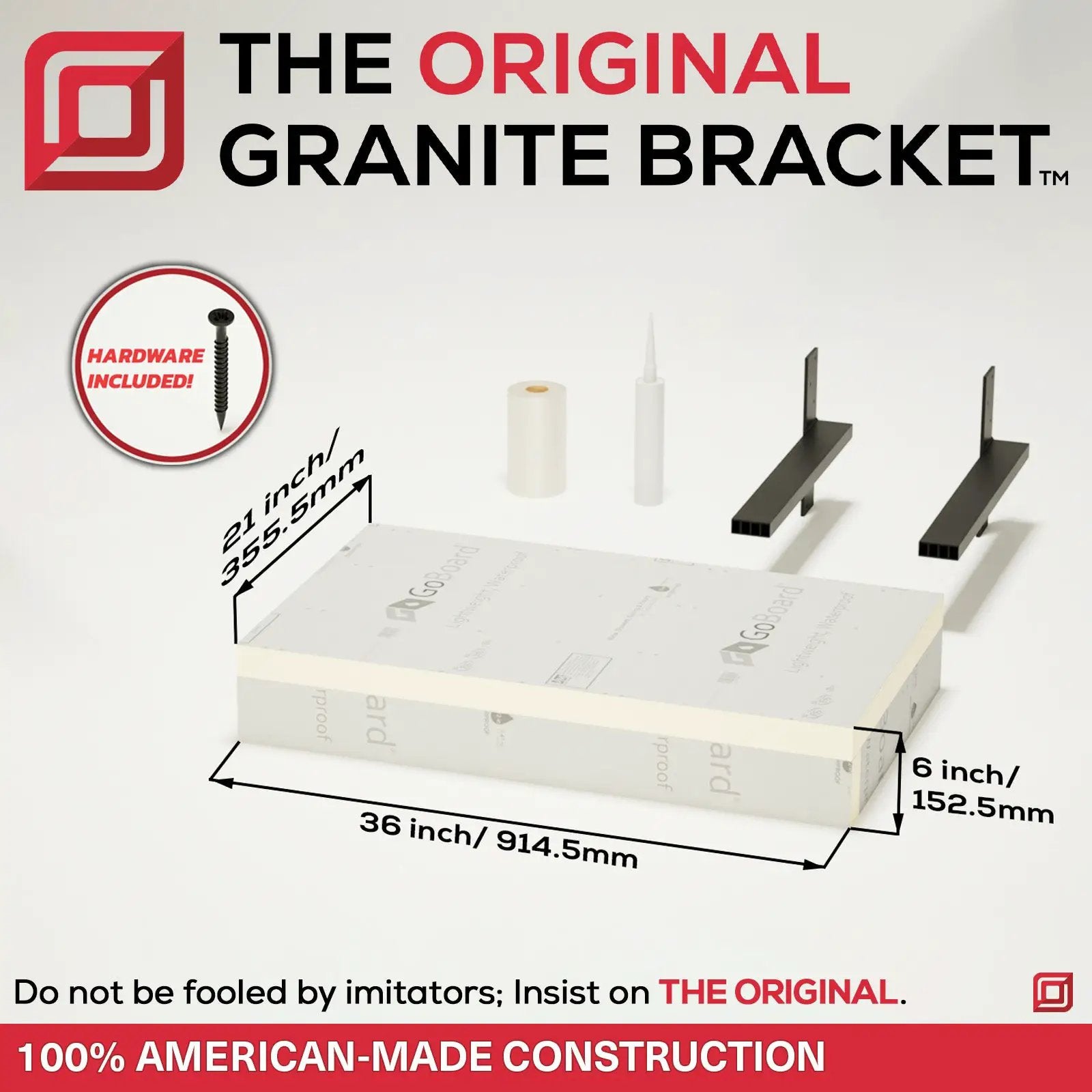 The Original Floating Bathroom Vanity Kit™ with GoBoard® & Original Vanity Bracket® by The Original Granite Bracket