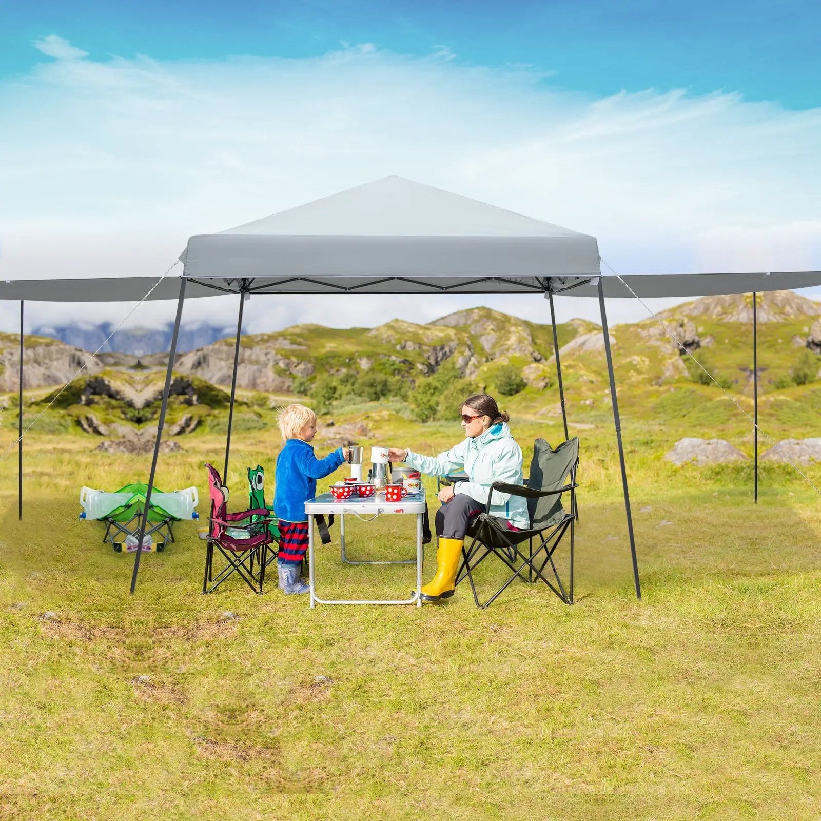 Patio 10x10FT Instant Pop-up Canopy Folding Tent with Sidewalls and Awnings Outdoor-Gray by DirectDeals