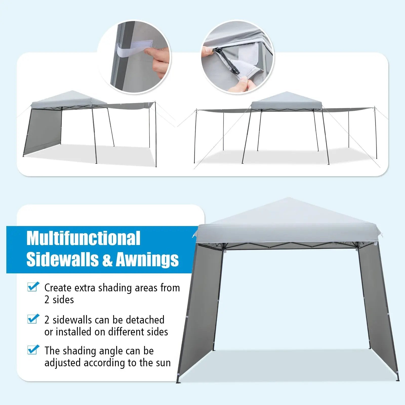 Patio 10x10FT Instant Pop-up Canopy Folding Tent with Sidewalls and Awnings Outdoor-Gray by DirectDeals