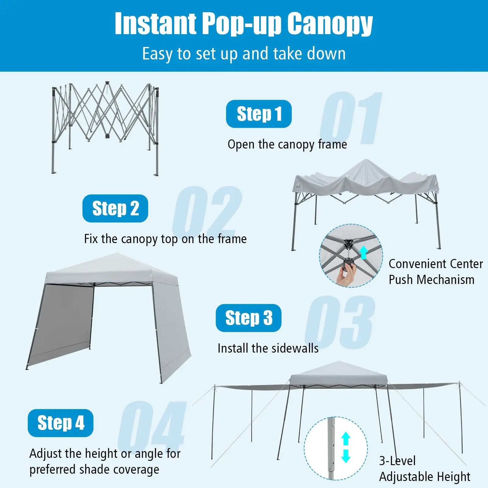 Patio 10x10FT Instant Pop-up Canopy Folding Tent with Sidewalls and Awnings Outdoor-Gray by DirectDeals
