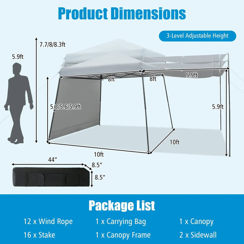 Patio 10x10FT Instant Pop-up Canopy Folding Tent with Sidewalls and Awnings Outdoor-Gray by DirectDeals