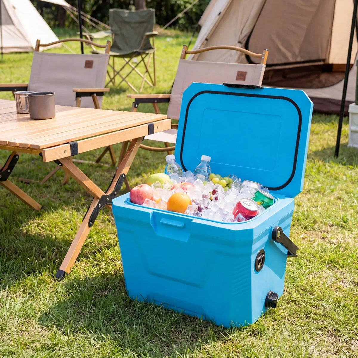 Insulated Portable Cooler Hard Shell Ice Chest with 2 Cup Holders by DirectDeals
