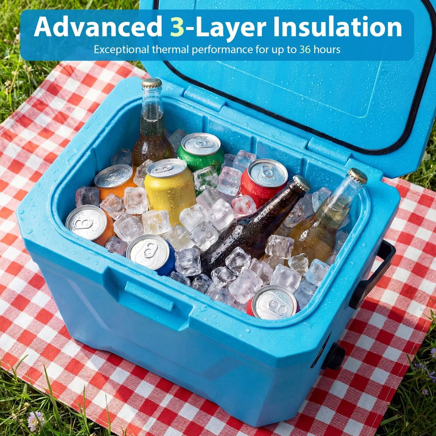 Insulated Portable Cooler Hard Shell Ice Chest with 2 Cup Holders by DirectDeals