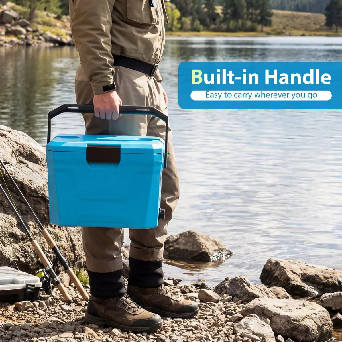 Insulated Portable Cooler Hard Shell Ice Chest with 2 Cup Holders by DirectDeals