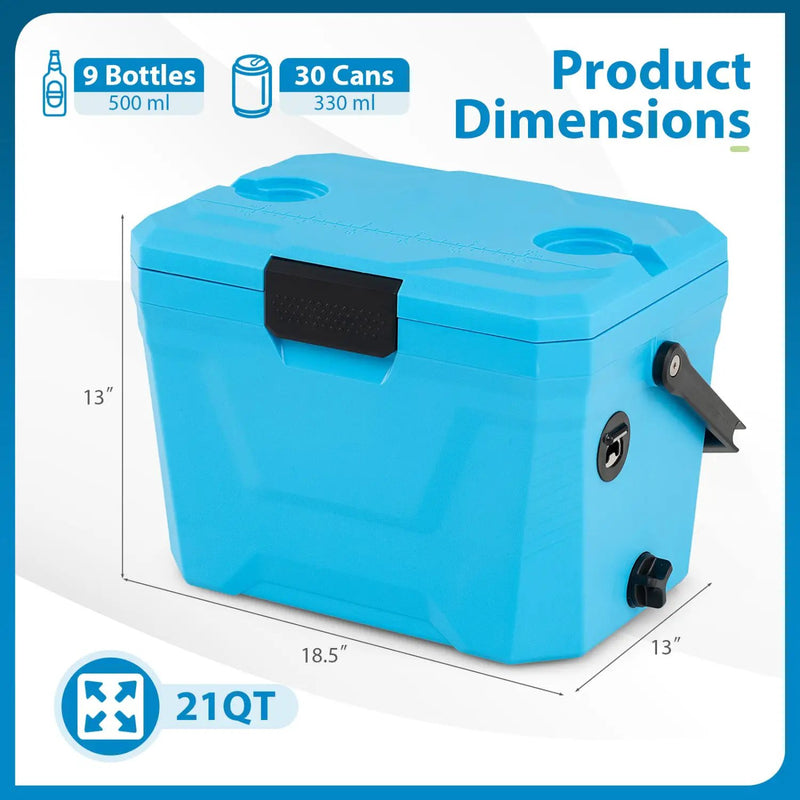 Insulated Portable Cooler Hard Shell Ice Chest with 2 Cup Holders by DirectDeals