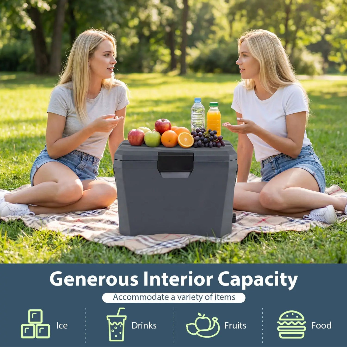 Insulated Portable Cooler Hard Shell Ice Chest with 2 Cup Holders by DirectDeals