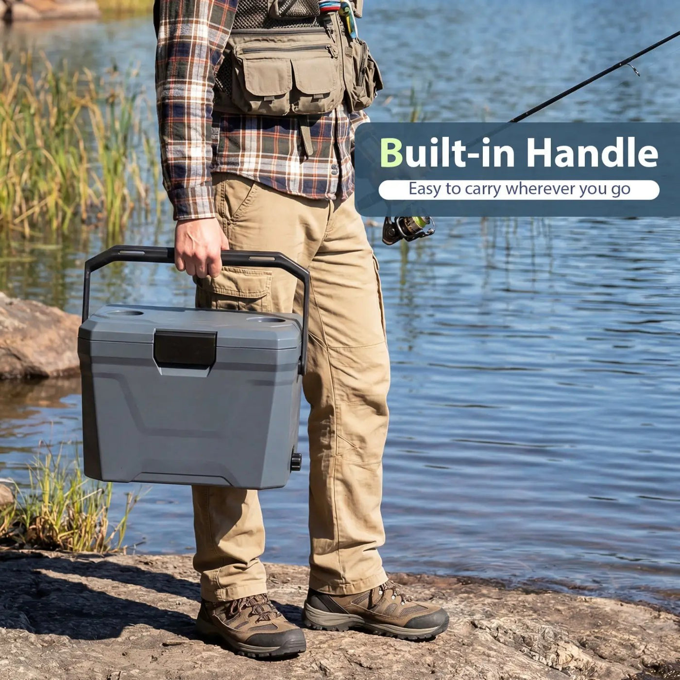 Insulated Portable Cooler Hard Shell Ice Chest with 2 Cup Holders by DirectDeals