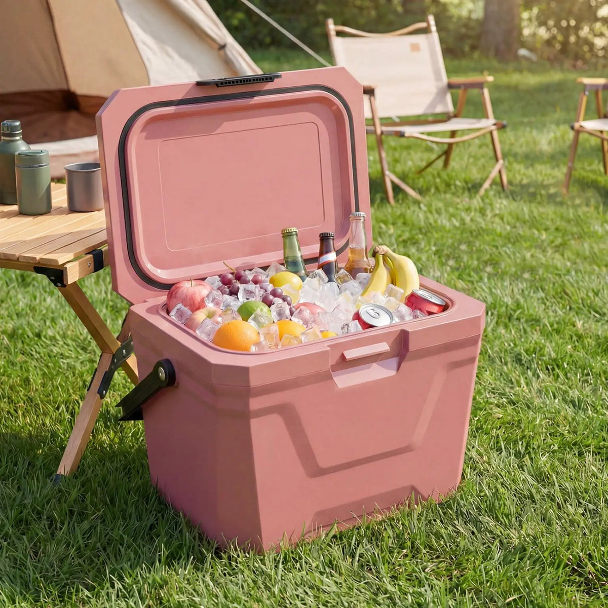 Insulated Portable Cooler Hard Shell Ice Chest with 2 Cup Holders by DirectDeals