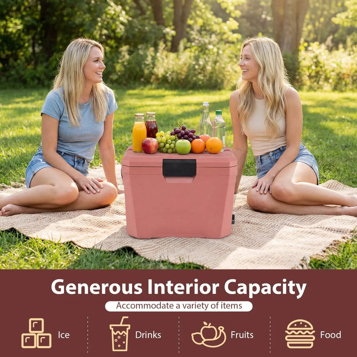 Insulated Portable Cooler Hard Shell Ice Chest with 2 Cup Holders by DirectDeals