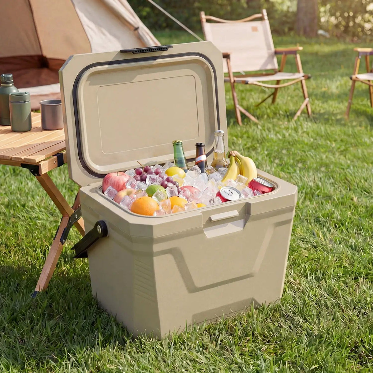 Insulated Portable Cooler Hard Shell Ice Chest with 2 Cup Holders by DirectDeals