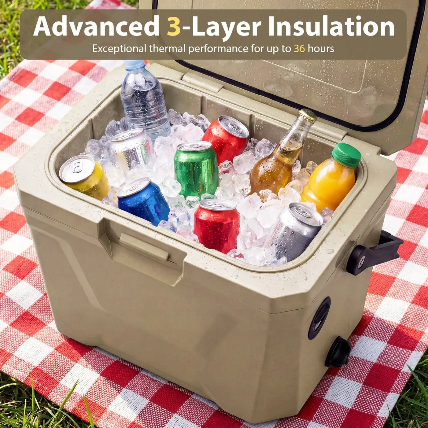 Insulated Portable Cooler Hard Shell Ice Chest with 2 Cup Holders by DirectDeals