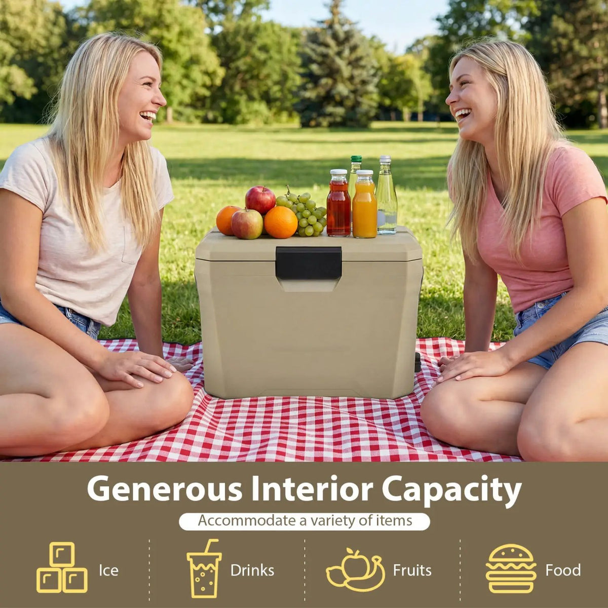 Insulated Portable Cooler Hard Shell Ice Chest with 2 Cup Holders by DirectDeals