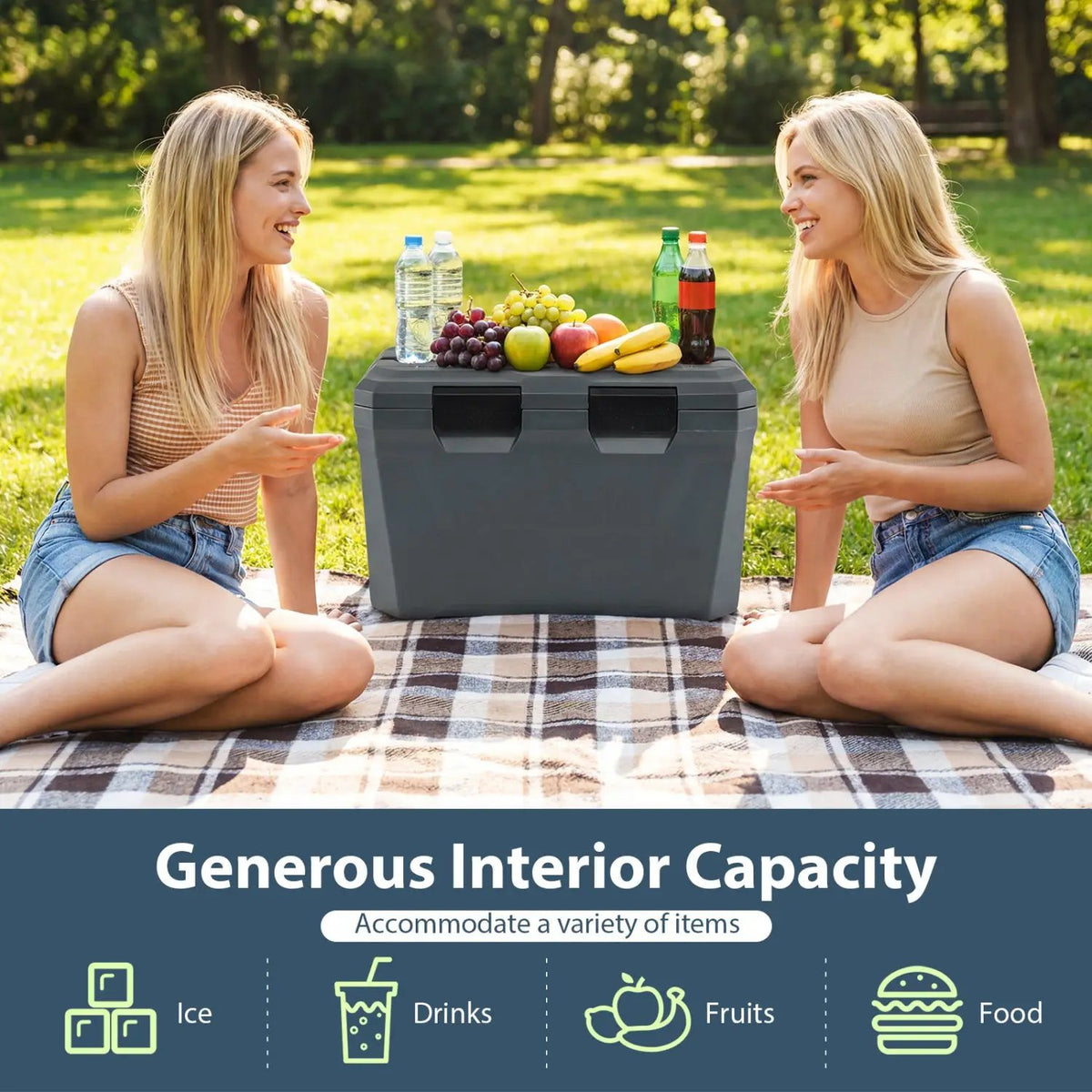Insulated Portable Cooler Hard Shell Ice Chest with 2 Cup Holders Bottle Opener and Drain Plug by DirectDeals