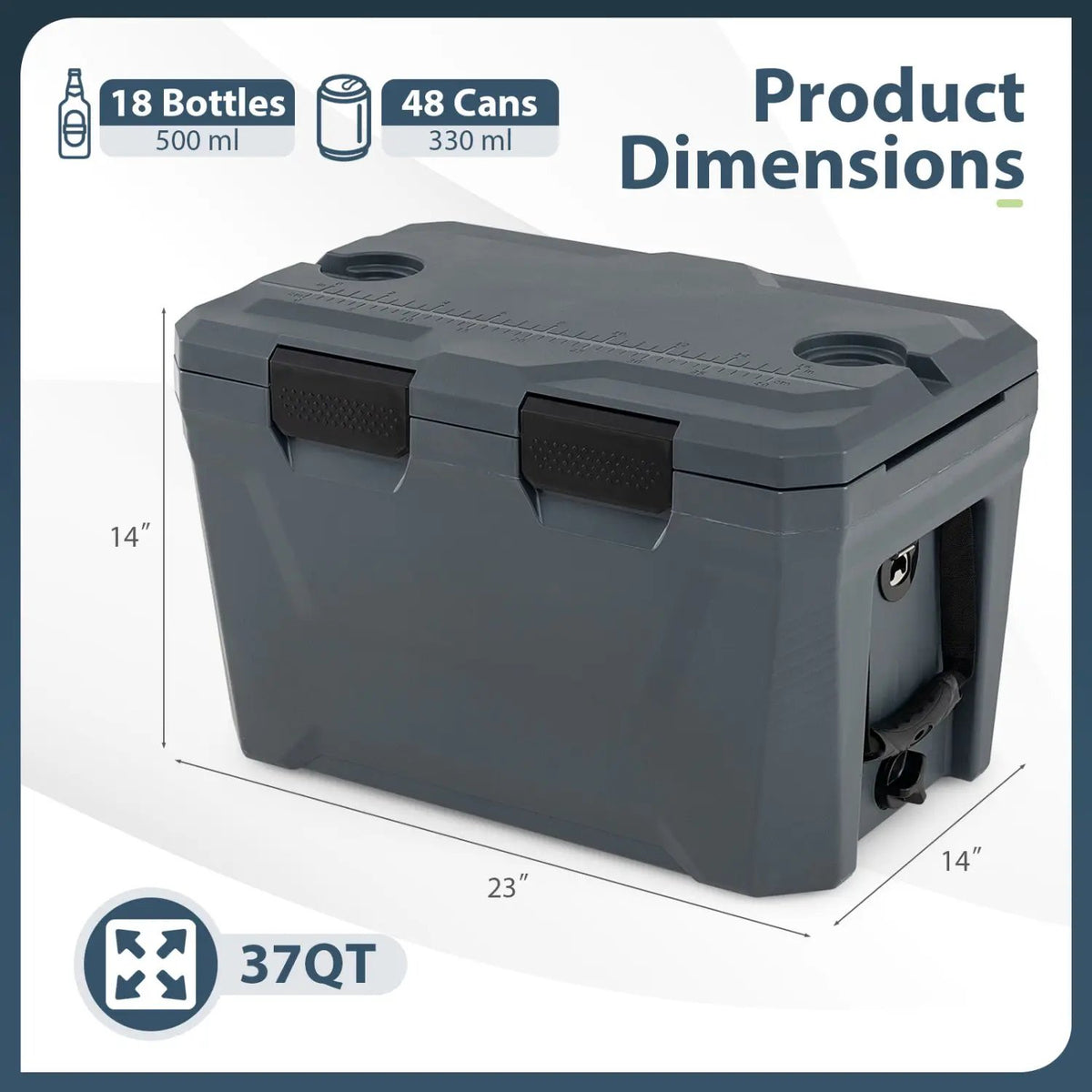 Insulated Portable Cooler Hard Shell Ice Chest with 2 Cup Holders Bottle Opener and Drain Plug by DirectDeals