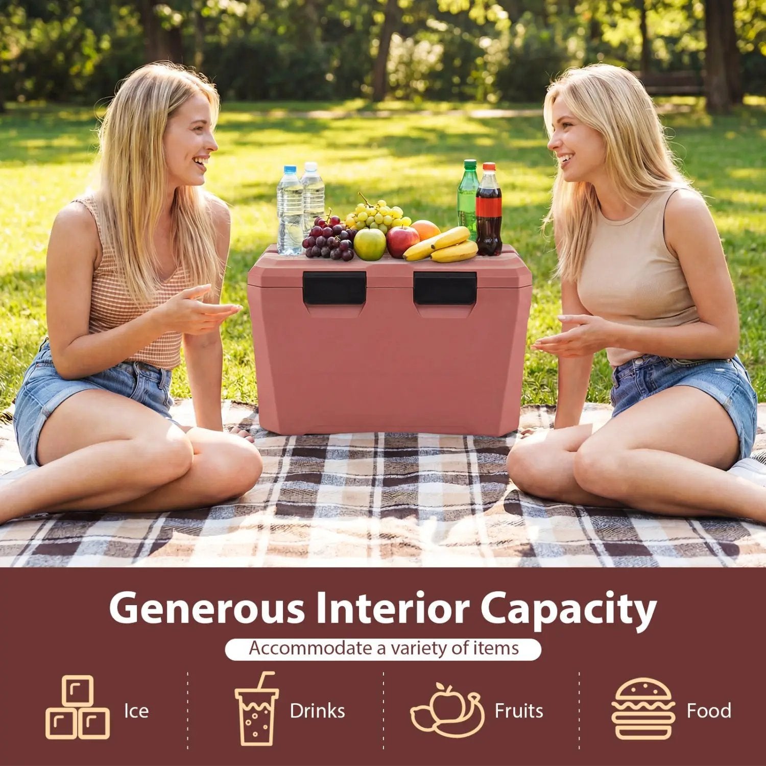Insulated Portable Cooler Hard Shell Ice Chest with 2 Cup Holders Bottle Opener and Drain Plug by DirectDeals