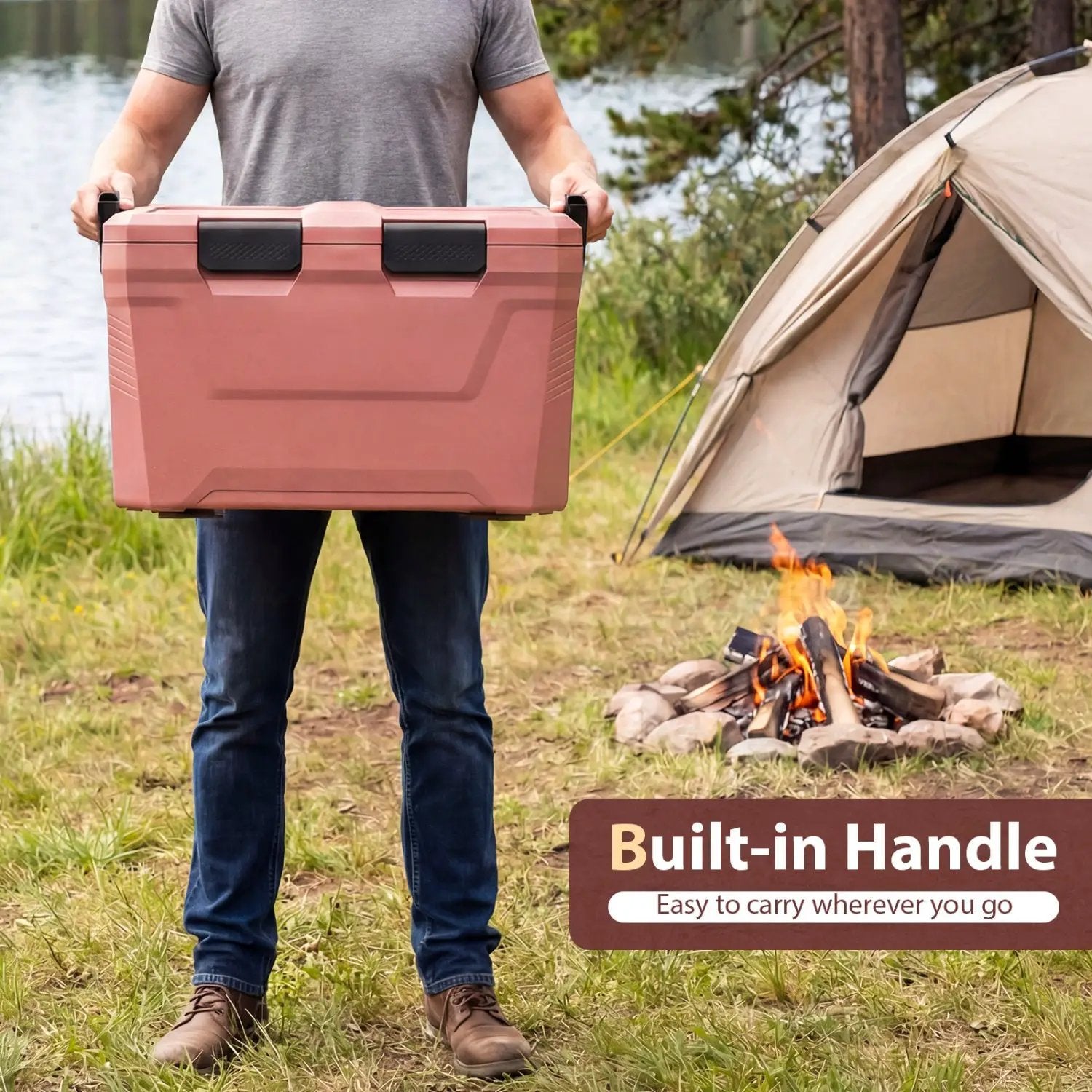 Insulated Portable Cooler Hard Shell Ice Chest with 2 Cup Holders Bottle Opener and Drain Plug by DirectDeals
