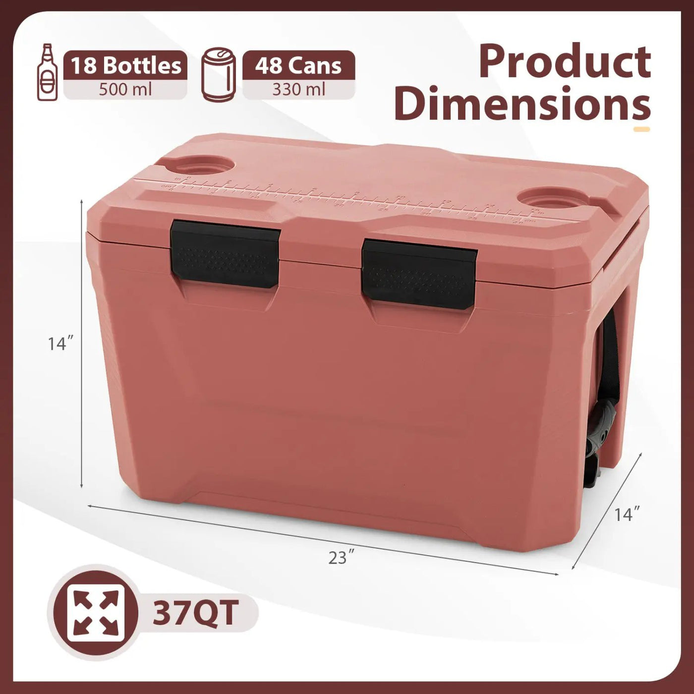 Insulated Portable Cooler Hard Shell Ice Chest with 2 Cup Holders Bottle Opener and Drain Plug by DirectDeals