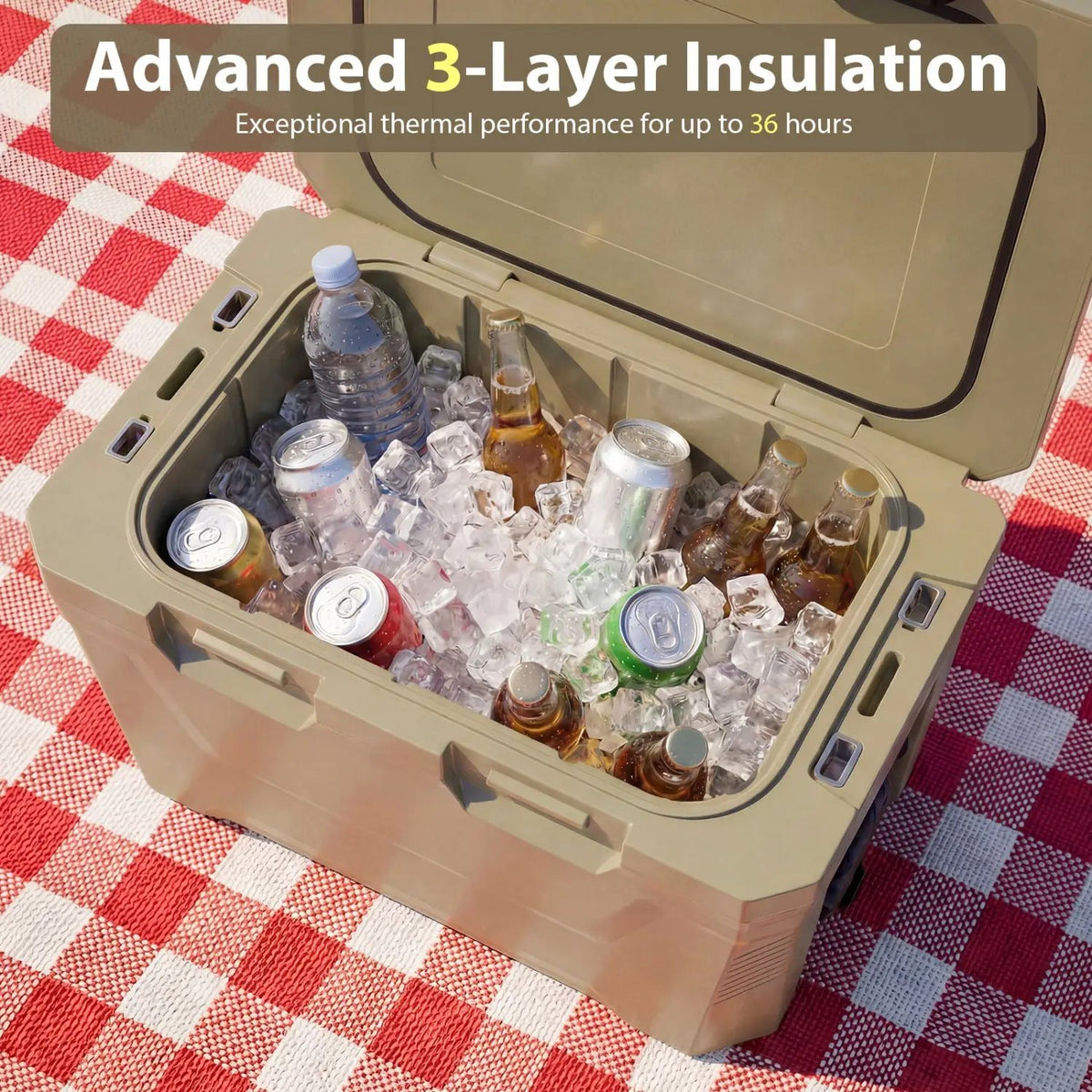 Insulated Portable Cooler Hard Shell Ice Chest with 2 Cup Holders Bottle Opener and Drain Plug by DirectDeals