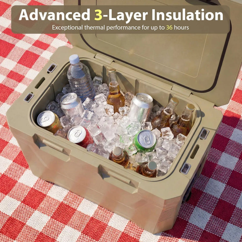Insulated Portable Cooler Hard Shell Ice Chest with 2 Cup Holders Bottle Opener and Drain Plug by DirectDeals