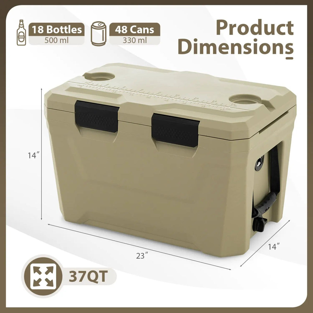Insulated Portable Cooler Hard Shell Ice Chest with 2 Cup Holders Bottle Opener and Drain Plug by DirectDeals