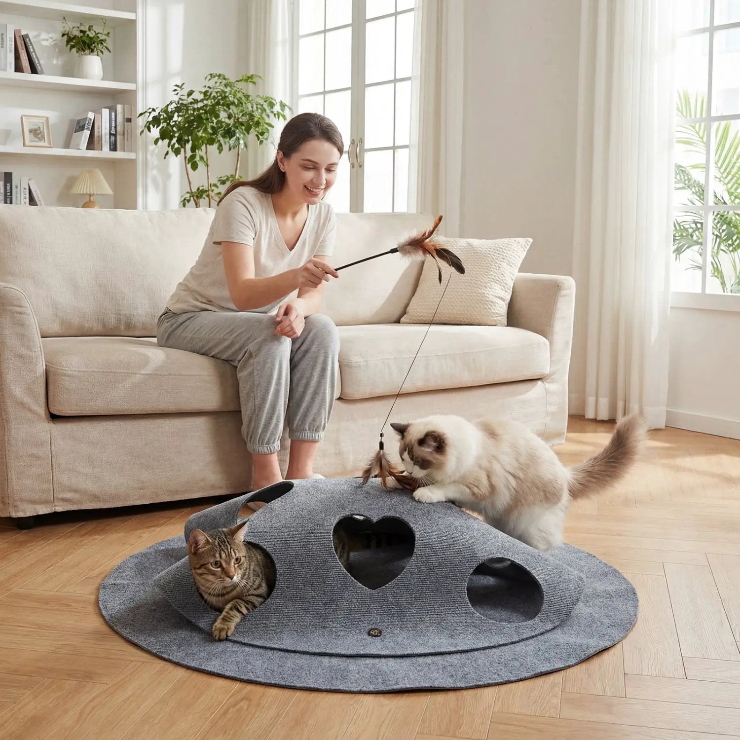Interactive Foldable Cat Tunnel for Indoor Cats 40‚Äù Round Large Enrichment Play Felt Mat by DirectDeals