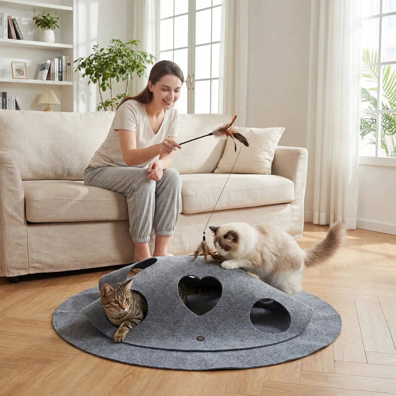 Interactive Foldable Cat Tunnel for Indoor Cats 40‚Äù Round Large Enrichment Play Felt Mat by DirectDeals