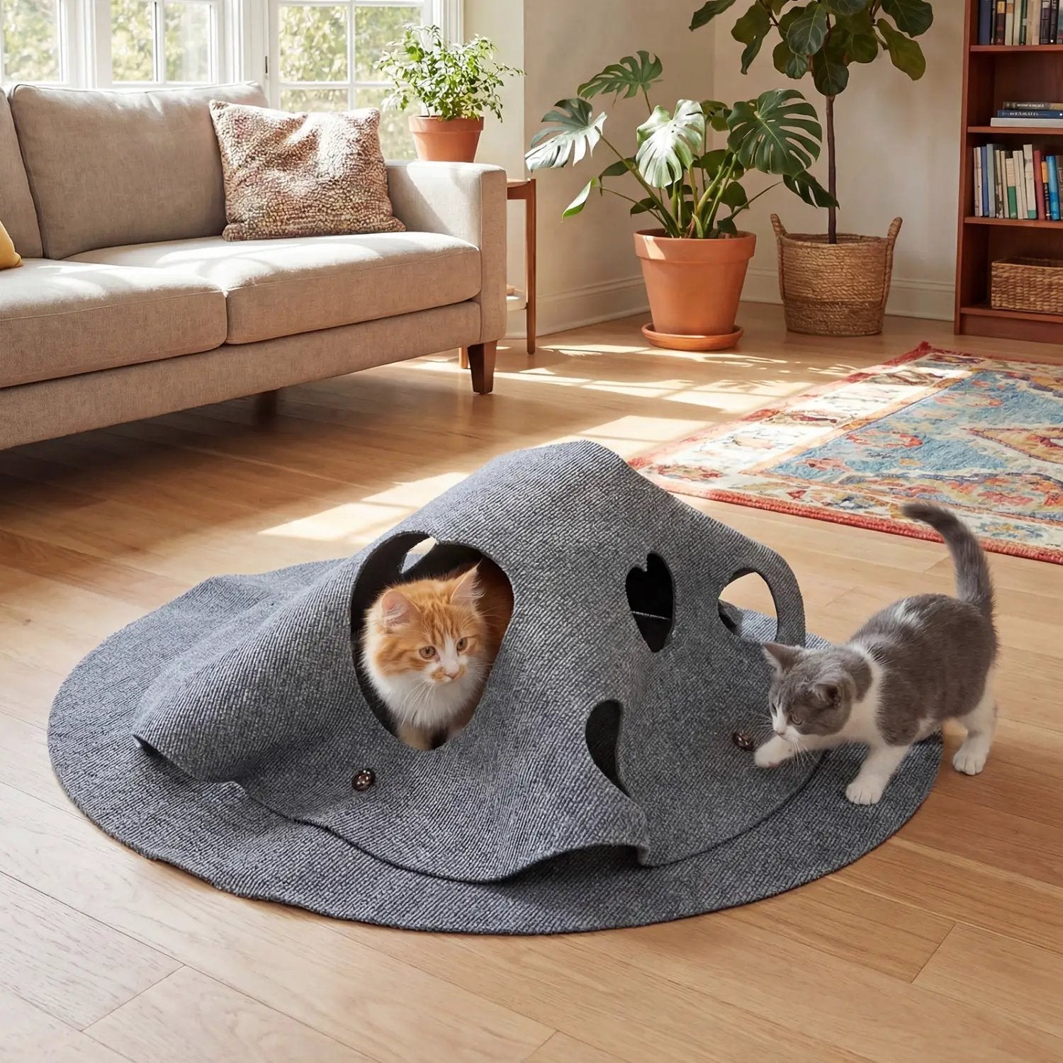 Interactive Foldable Cat Tunnel for Indoor Cats 40‚Äù Round Large Enrichment Play Felt Mat by DirectDeals