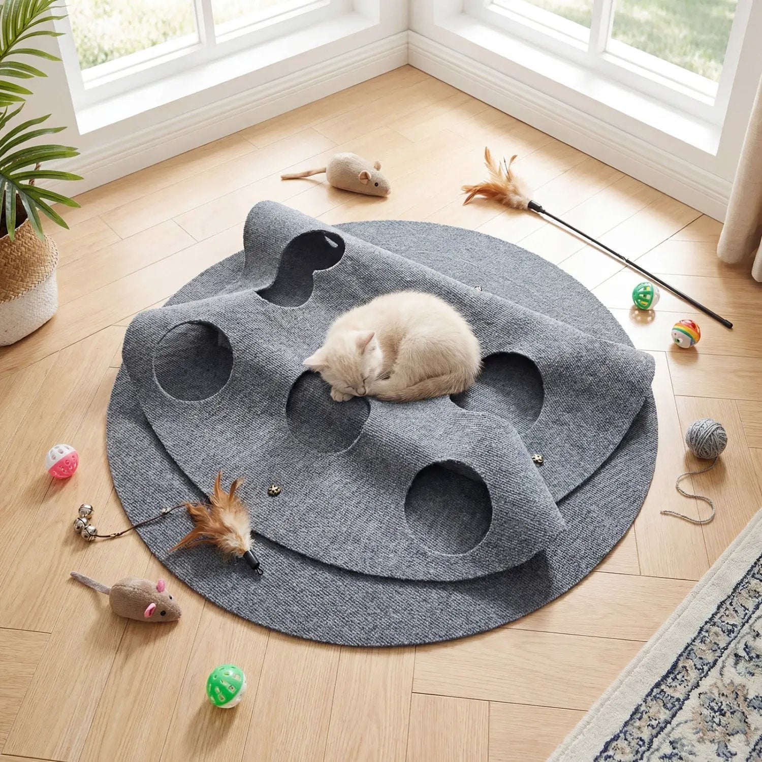Interactive Foldable Cat Tunnel for Indoor Cats 40‚Äù Round Large Enrichment Play Felt Mat by DirectDeals